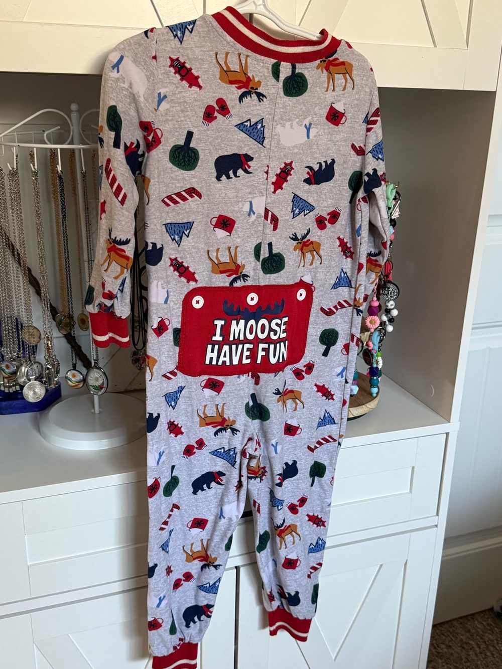 Gray Holiday Moose & Bear Kids Onesie - "I Moose Have Fun"
